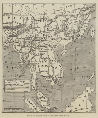 Kaart van de voorgestelde route naar China vanuit Brits Birma door John Dower